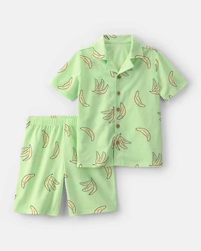 Boys 2-Piece Banana Short-Sleeve Loose Fit Pyjama Set - Green