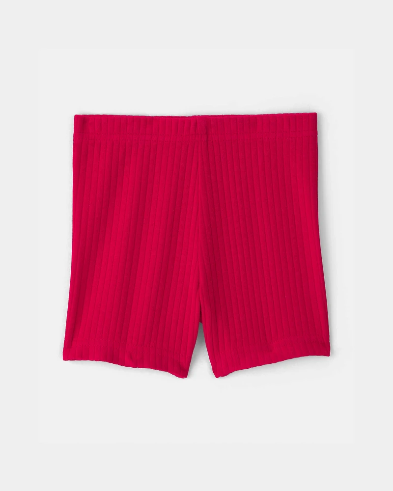 Baby Girl Rib Bike Shorts - Red