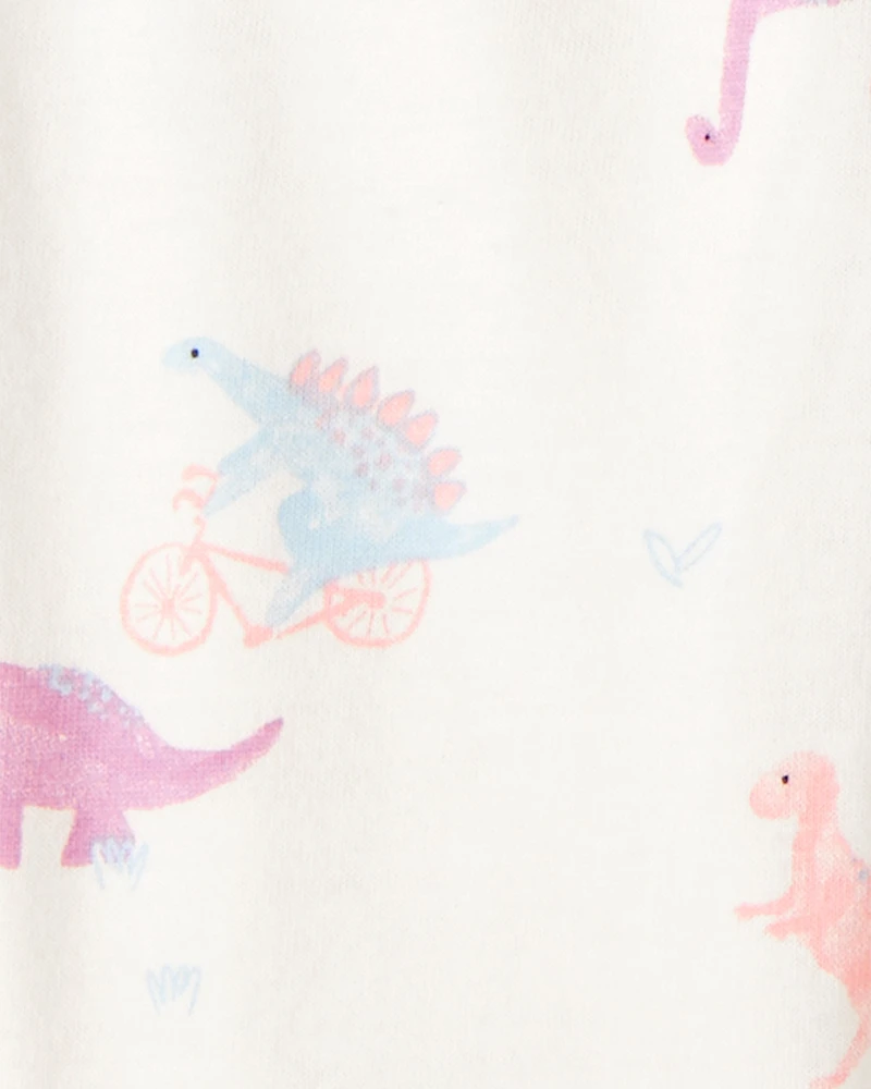 Baby Girl Dinosaur Print Cotton Long-Sleeve Tee & Pant Set - Pink/White
