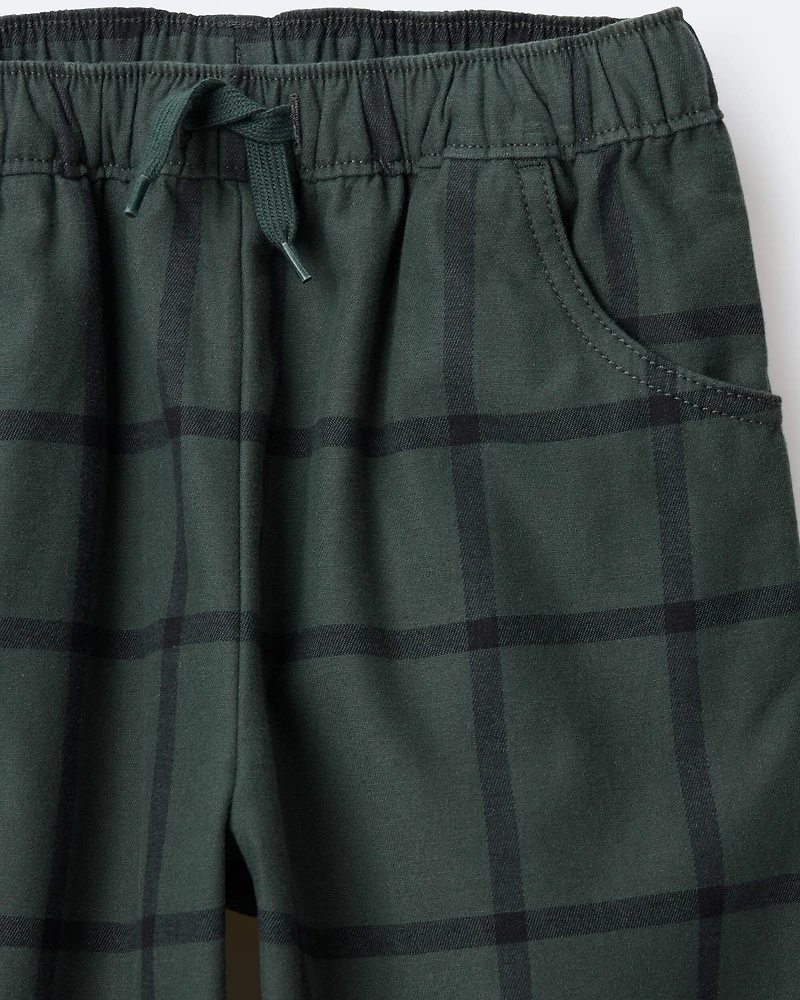 Toddler Boy Pull-On Pant Plaid - Dark Green
