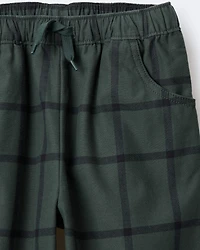 Toddler Boy Pull-On Pant Plaid - Dark Green