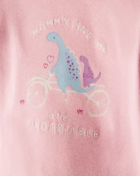 Baby Girl Dinosaur Print Cotton Long-Sleeve Tee & Pant Set - Pink/White