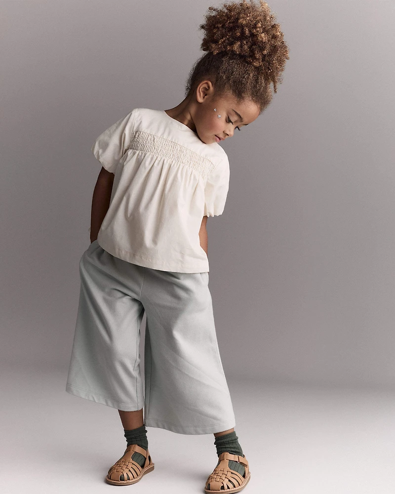 Toddler Girl Smocked Bubble Sleeve Top - Cream