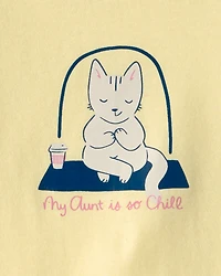 Baby 'My Aunt Is So Chill' Cat Graphic Bodysuit - Yellow