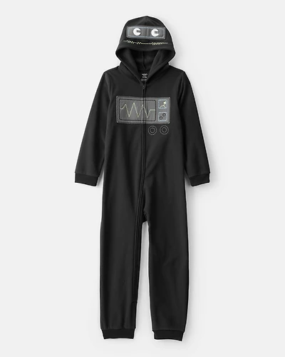 Boys Robot Fleece Hooded Zip-Up 1-Piece Pajama Jumpsuit - Black