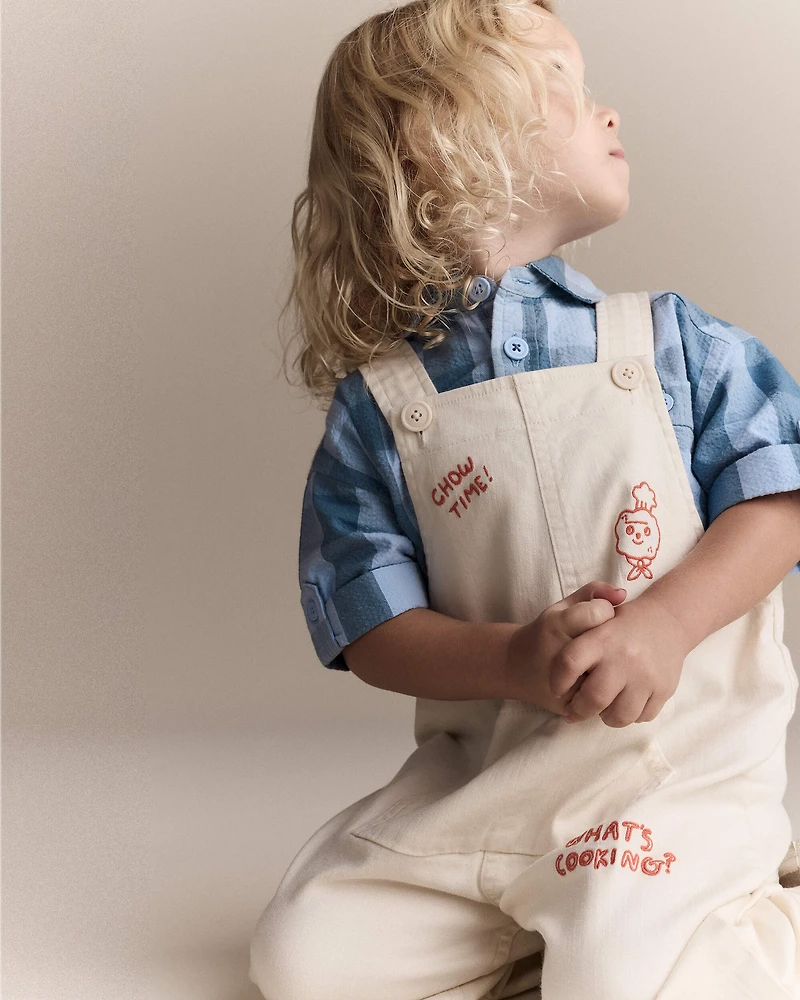 Toddler Let's Eat' Overall with Kanga Pocket - Cream