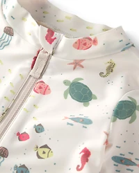 Toddler Girl Recycled Rashguard Swimsuit Under the Sea