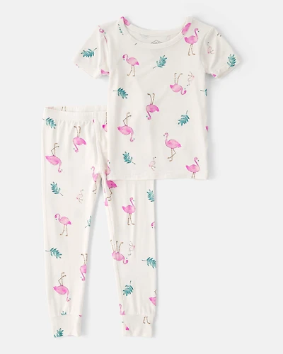 Toddler Girl Flamingo PurelySoft Short-Sleeve Snug Fit 2-Piece Pyjama Set - Ivory
