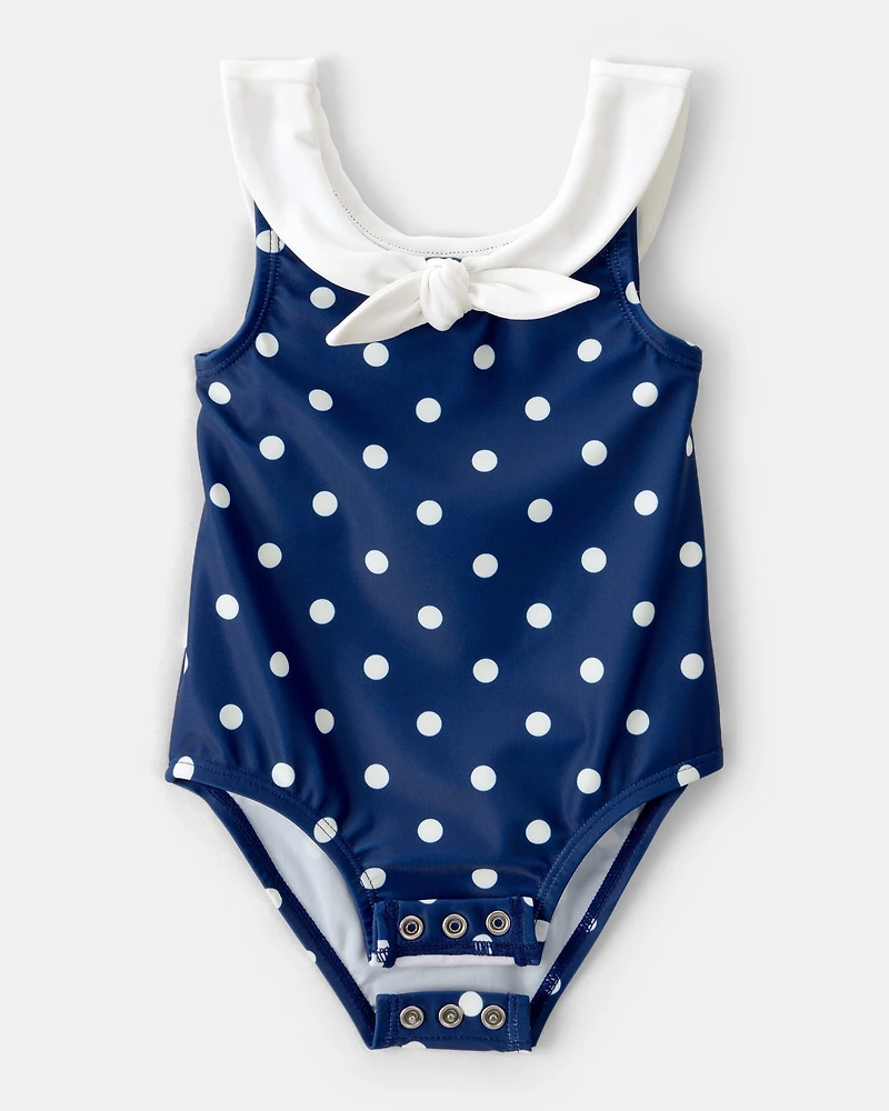 Baby Girl Polka Dot 1-Piece Swimsuit - Navy