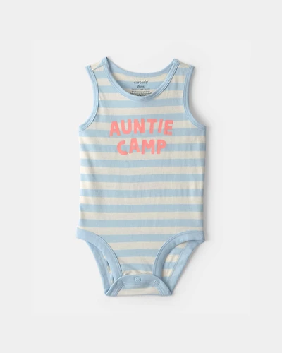 Baby 'Auntie Camp' Sleeveless Graphic Bodysuit - Blue/Ivory