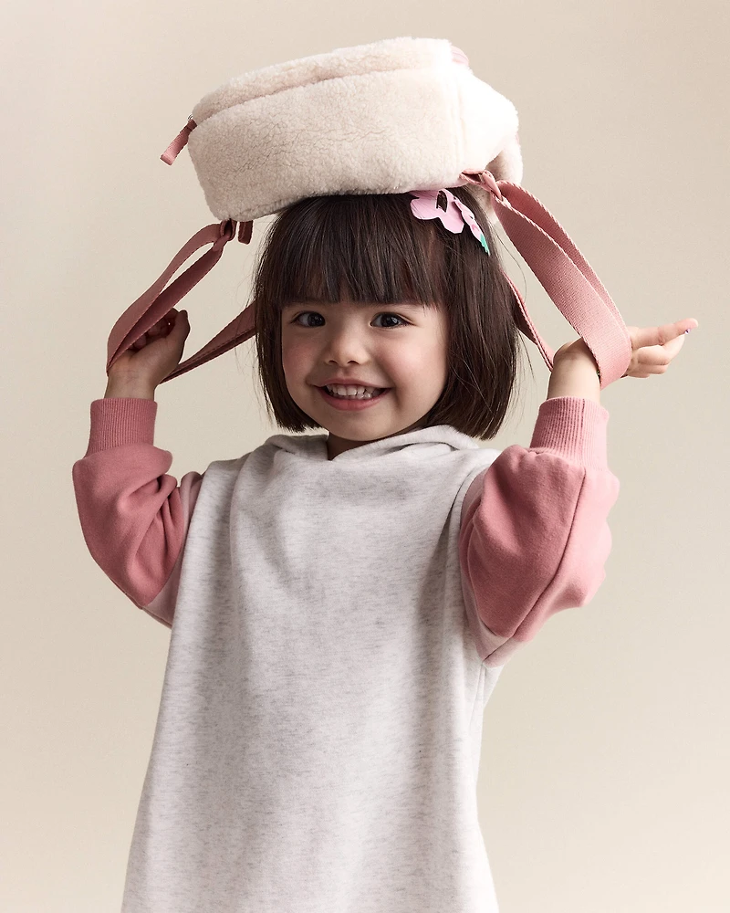 Toddler Heart Sherpa Backpack - Cream/Pink