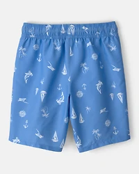 Boys 2-Piece Long-Sleeve Rashguard & Sailboat Swim Trunks Set - Blue