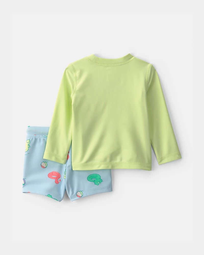 Baby Boy 2-Piece Dinosaur Rashguard Swimsuit Set - Green