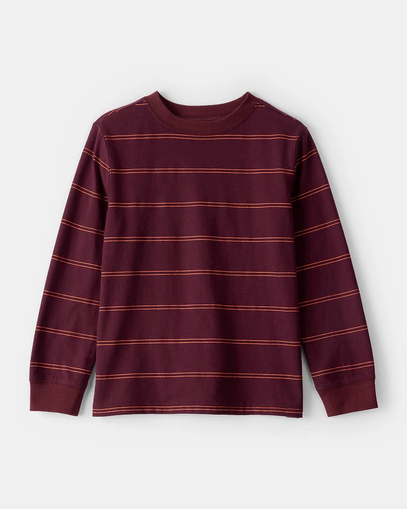 Boys Striped Long-Sleeve T-Shirt - Burgundy