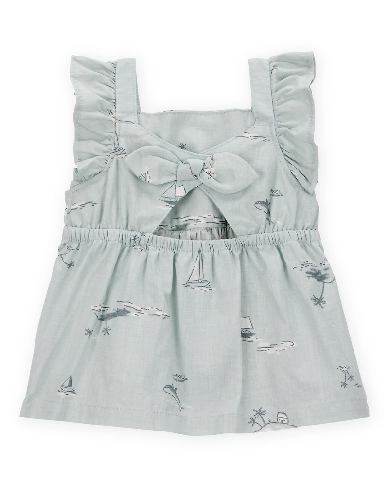 Baby 2-Piece Flutter Tank & Pull-On Short Set - Blue/White