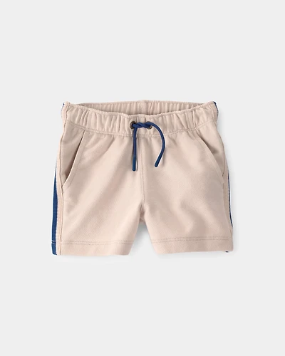 Baby Boy Striped French Terry Shorts - Khaki/Blue