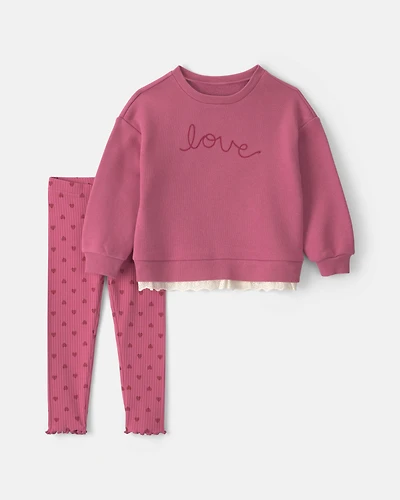 Toddler Girl 2-Piece 'Love' Fleece Long-Sleeve Top & Pant Set - Pink