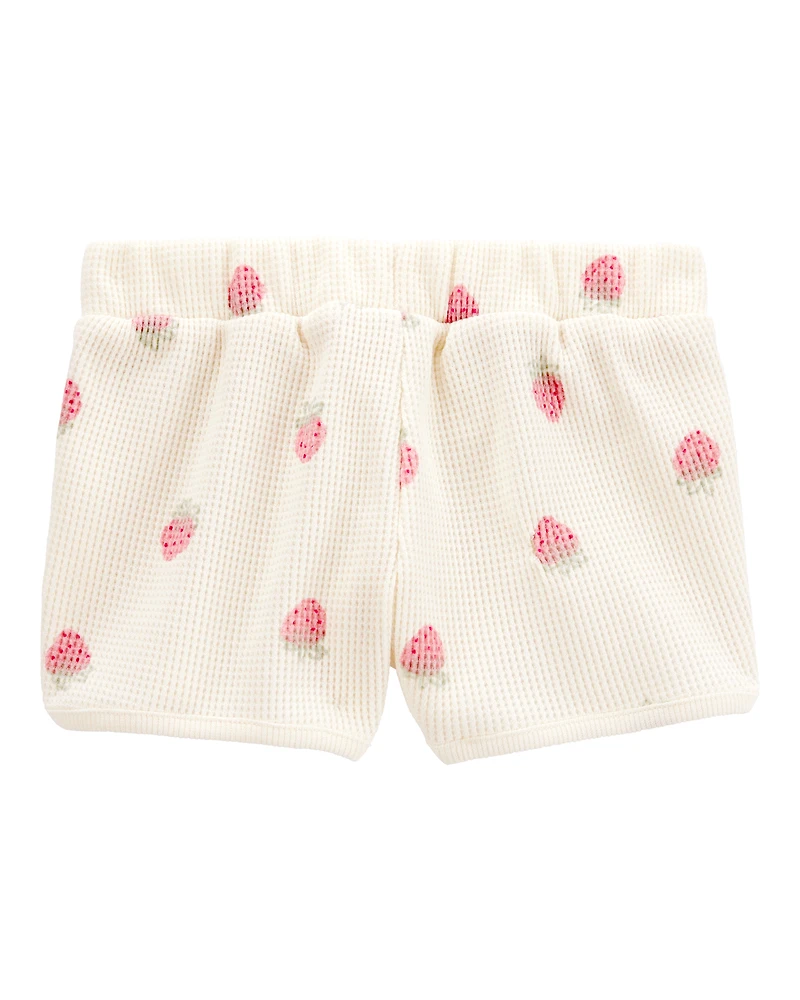 Toddler Strawberry Print Waffle Knit Shorts - Ivory