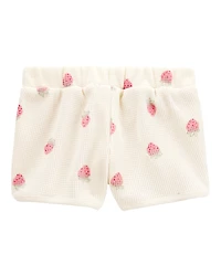 Toddler Strawberry Print Waffle Knit Shorts - Ivory