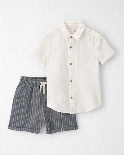 Boys 2-Piece Organic Cotton Gauze Short Set Cream