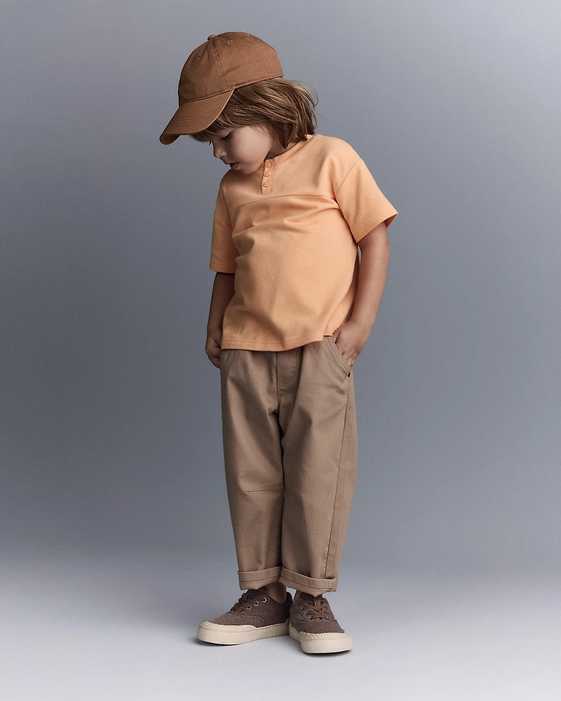 Toddler Boy Short-Sleeve Yoke Tee - Light Orange