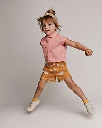 Toddler Girl Dolphin Hem Short Plant Print - Mustard Yellow
