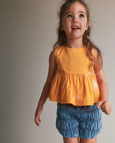 Toddler Girl Peplum Top Sunny Life Print - Golden Yellow