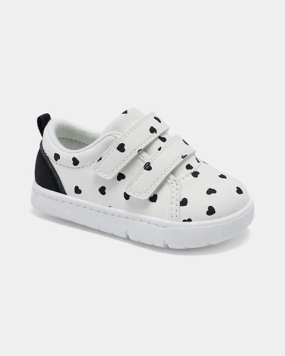 Baby Girl Heart Print Every Step® First Walker Casual Shoes - White/Black