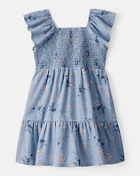 Toddler Girl Bluey Floral Print Denim Dress - Blue