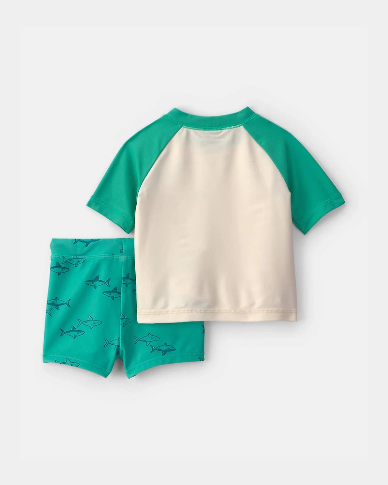 Baby Boy 2-Piece Shark Rashguard Swimsuit Set - Green/Cream
