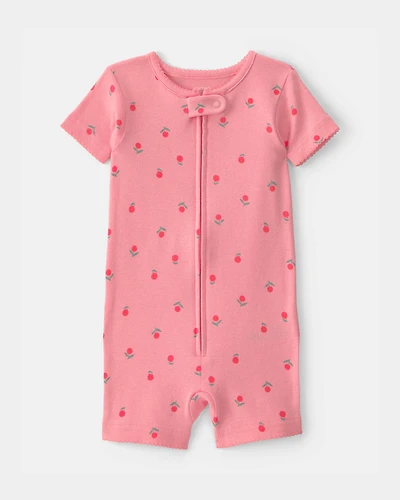 Toddler Girl Floral 100% Cotton 1-Piece Romper Pyjama - Pink