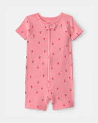 Toddler Girl Floral 100% Cotton 1-Piece Romper Pyjama - Pink