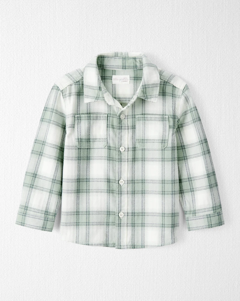 Toddler Organic Cotton Herringbone Button-Front Shirt Plaid