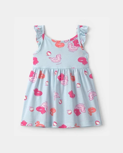 Baby Girl Pool Floatie Sleeveless Dress - Blue/Pink