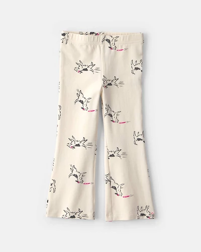 Toddler Girl Dog Cotton Pull-On Stretch Flare Leggings - Cream