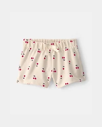 Baby Girl Cherry French Terry Shorts - Cream