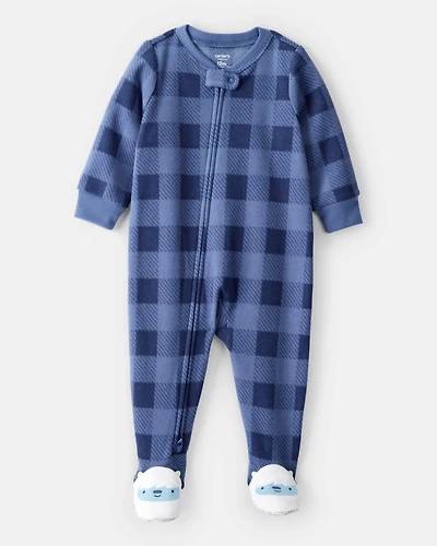 Toddler Boy Yeti Plaid Fleece Loose Fit 1-Piece Pyjamas - Blue