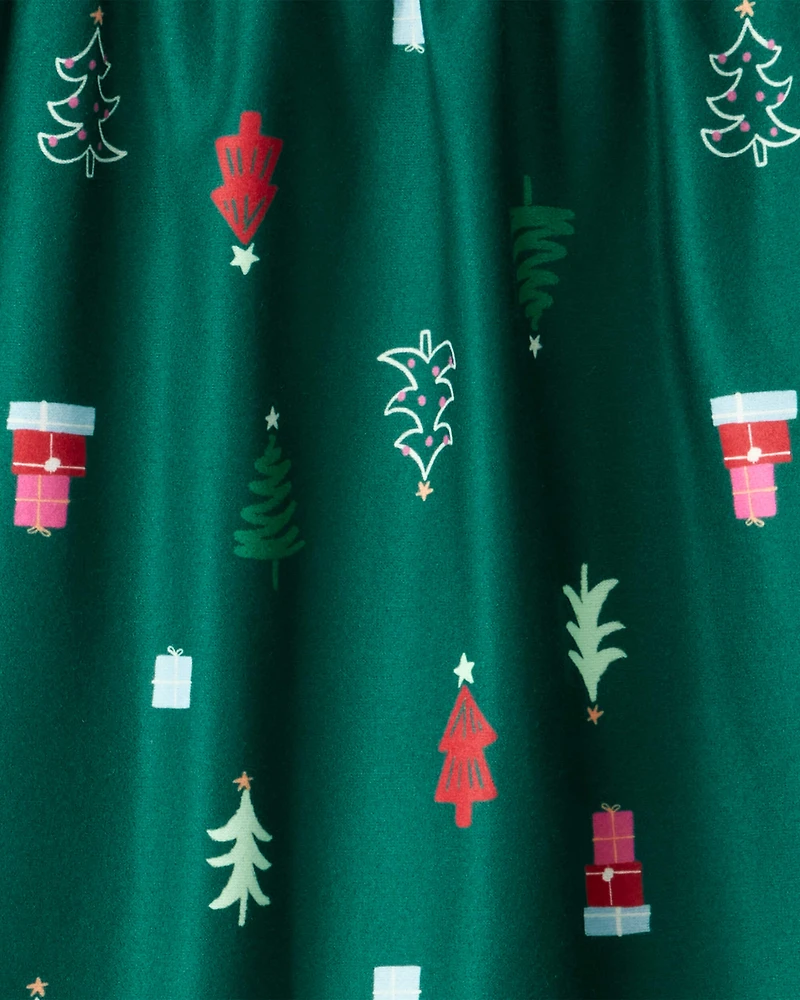 Girls 2-Piece Green Trees Long-Sleeve Loose Fit Night Gown & Matching Doll