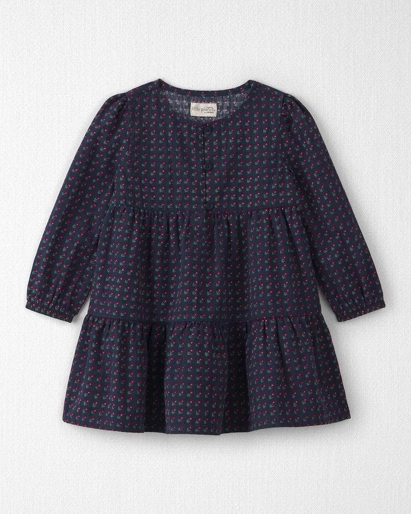 Toddler Girl Organic Cotton Dobby Dress Navy Floral