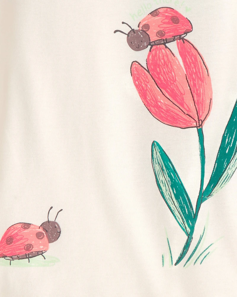 Toddler Girl Ladybug Floral 100% Cotton Snug Fit 4-Piece Pyjama Set - Pink/Green