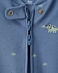 Baby Boy Rhino Print 100% Cotton Long-Sleeve Sleeper - Blue