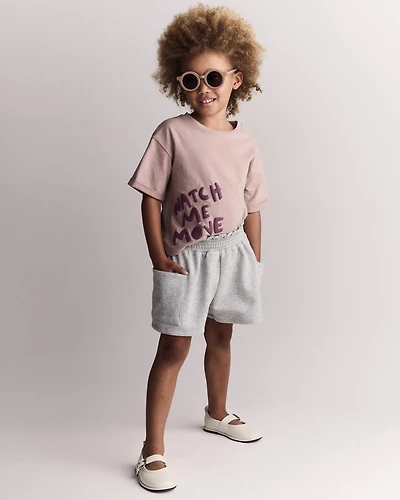 Toddler Girl Fleece Swing Short with Pockets- Heathered Grey