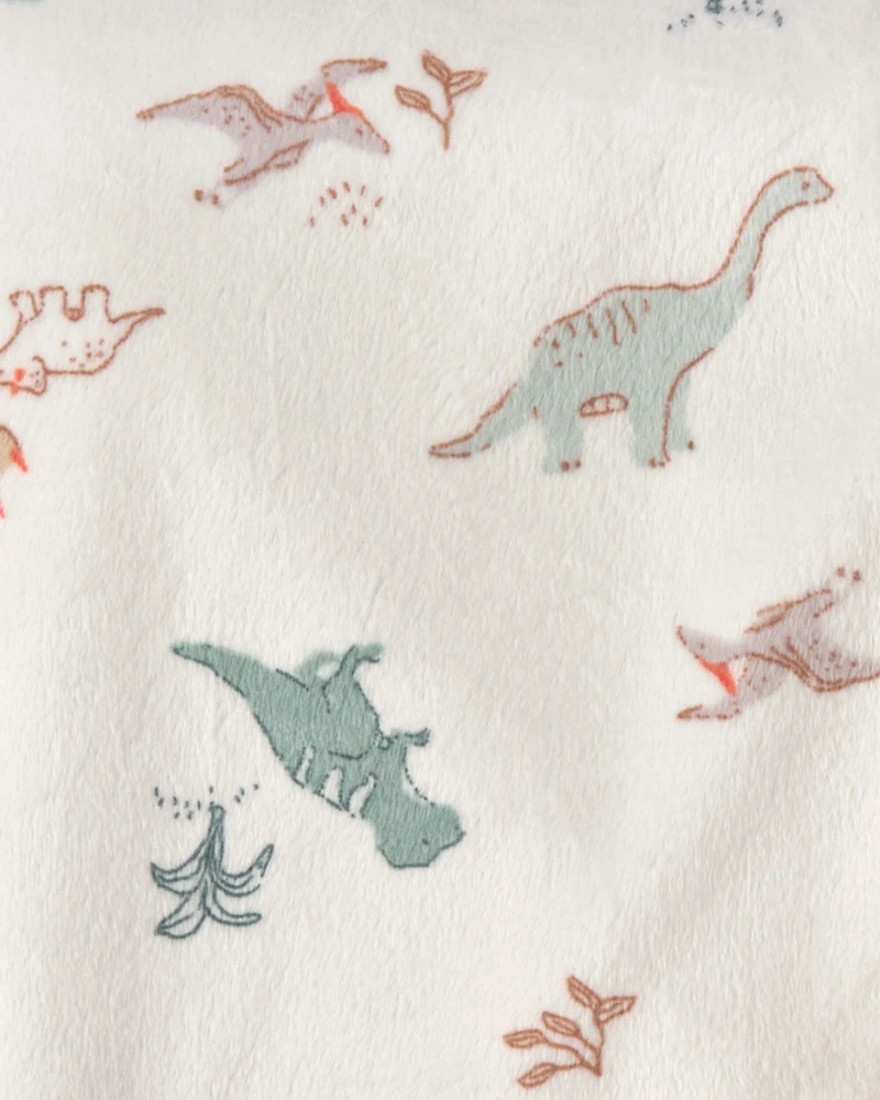 Baby Boy Dinosaur Plush Blanket - Green/Ivory