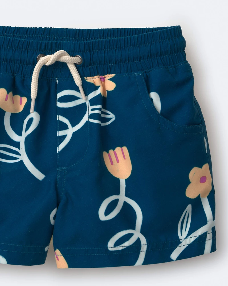 Toddler Boy Swim Trunk Floral Print - Teal