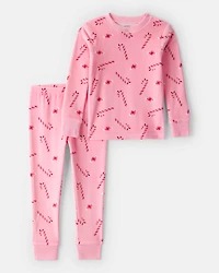 Toddler Girl Pink Peppermints DreamPlush Long-Sleeve Snug Fit 2-Piece Pajamas