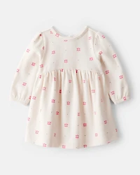 Baby Girl 2-Piece Floral Motif Sherpa Long-Sleeve Dress Set - White/Pink