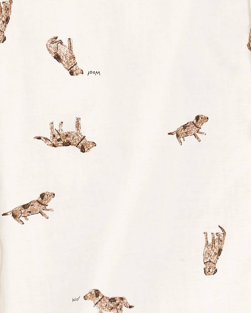 Baby 2-Piece Dog Button-Down Shirt Outfit Set - White/Brown