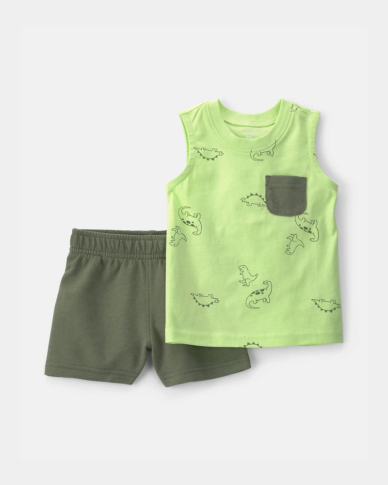 Baby Boy 2-Piece Dinosaur Top & Short Set - Green