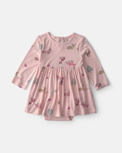 Baby Girl Woodland PurelySoft™ Long-Sleeve Bodysuit Dress - Pink