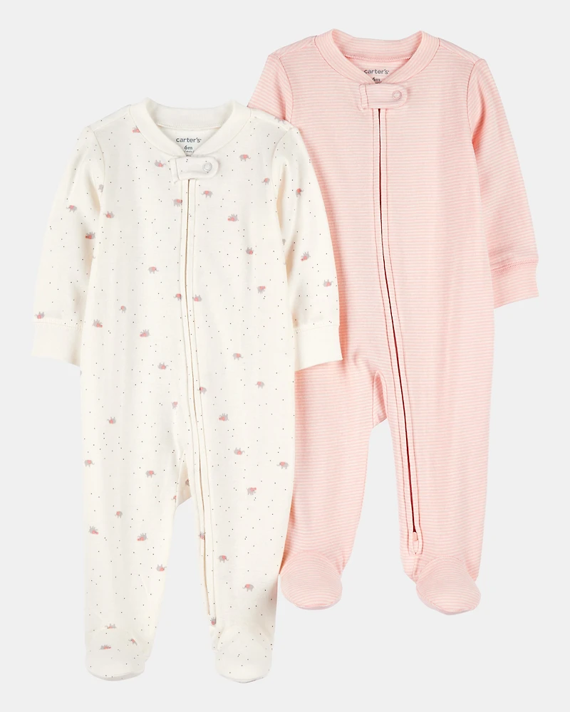 Baby Girl 2-Pack 2-Way Zip Cotton Sleeper